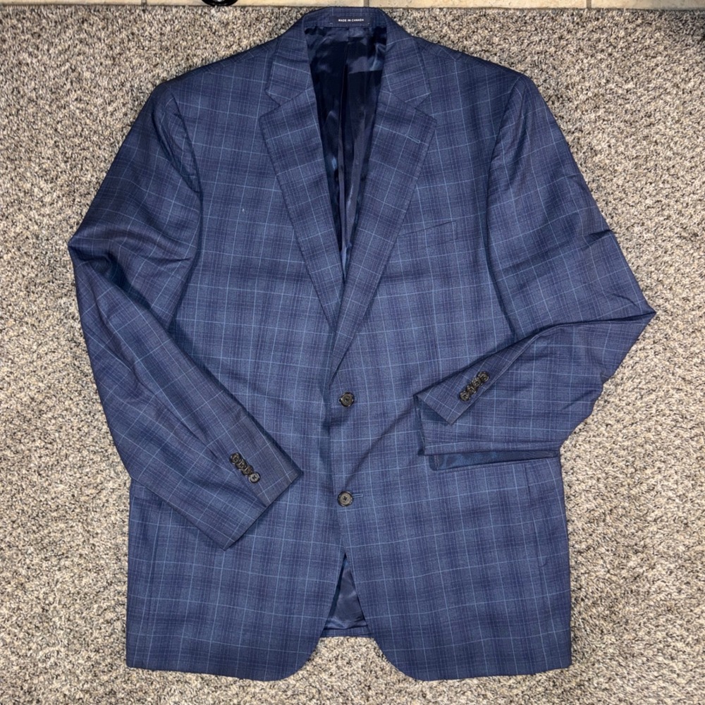 Daniel Cremieux Loro Piana 44L Wool Sport Coat Blazer Blue Plaid Denver CT Mens